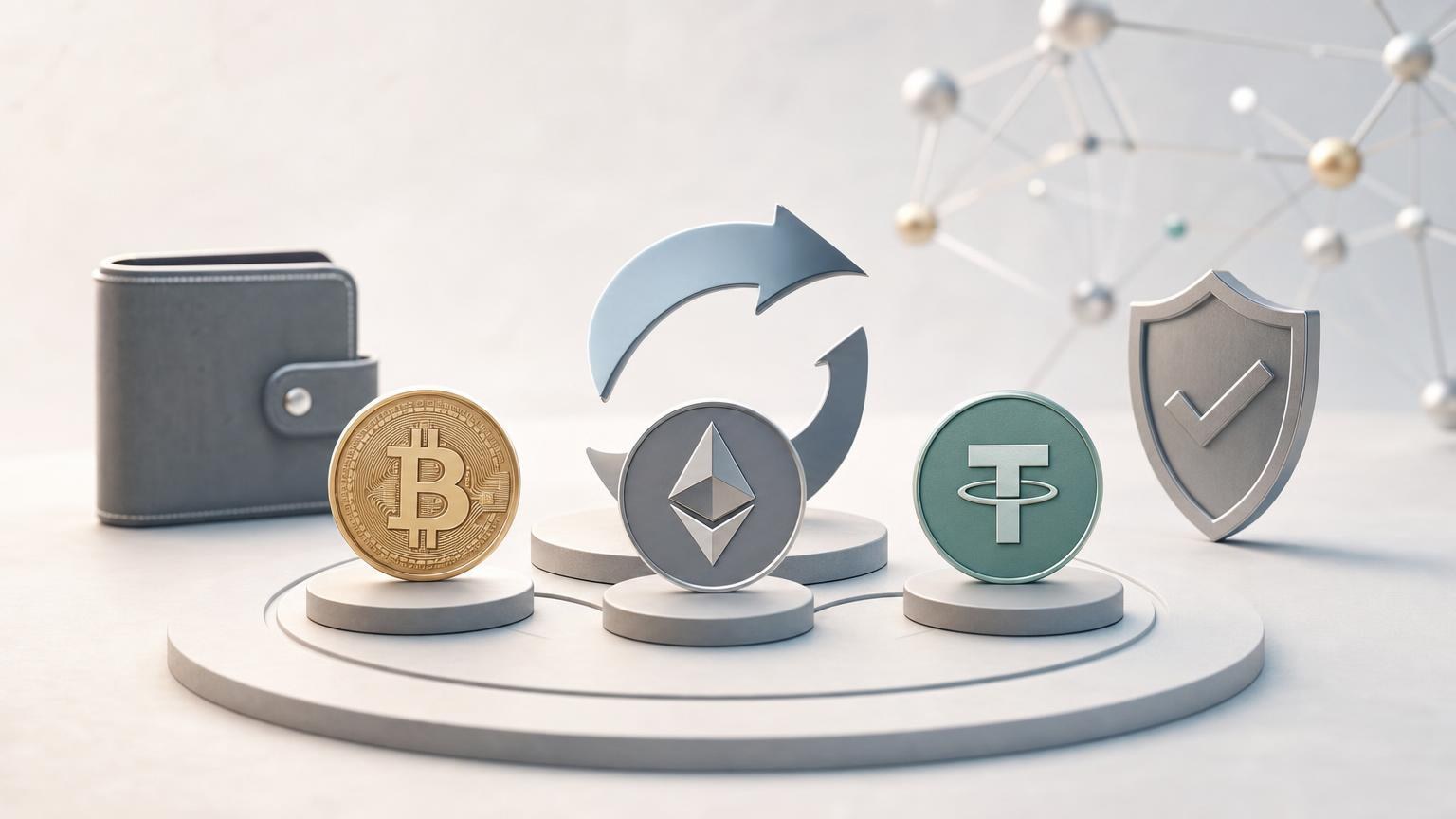 Principiante verifica o ativo, a rede, o endereço e o valor antes de confirmar a sua primeira troca de criptomoedas